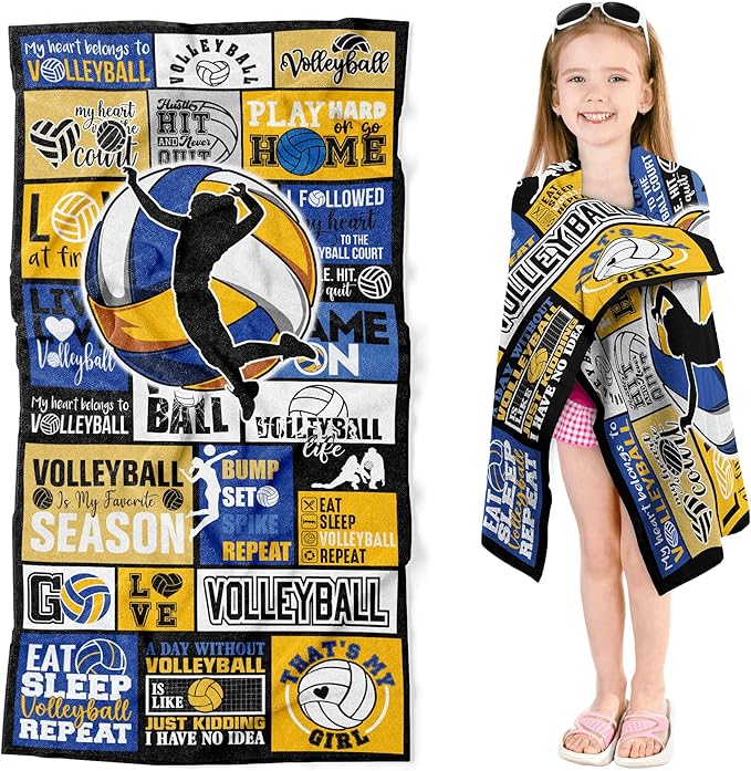 Volleyball Towel for Girls 30" x 60" Microfiber Volleyball Beach Towel for Women Bath Pool Shower Camping Travel Towel