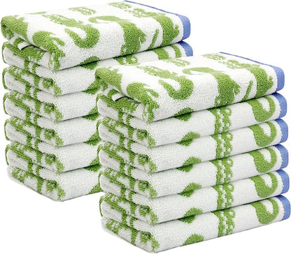 Wash Cloth - Bath Time in A While Crocodile Set of 12 Washcloths - 100% Cotton Jacquard Super Soft Colorful Absorbent Quick Dry Easy Care Face Towel Face Cloth Gift - 12x12 - Green Blue