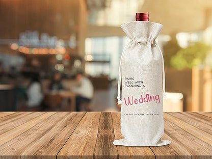 Wedding Gift Wine Bag,Gift For Couple,Bridal Showr,Cotton linen Drawstring Wine Bag(1 Pcs) - WB011