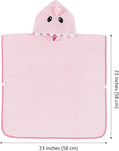 Premium Hooded Towel Poncho for Kids & Toddler - 100% Cotton (Pink Shark)