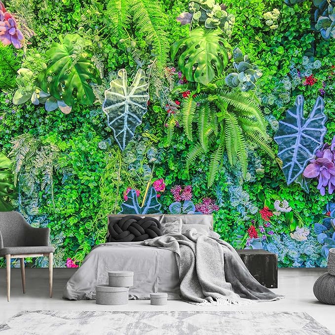 Green Tropical Plant Background Wall for Living Room Decor (Not Peel and Stick)