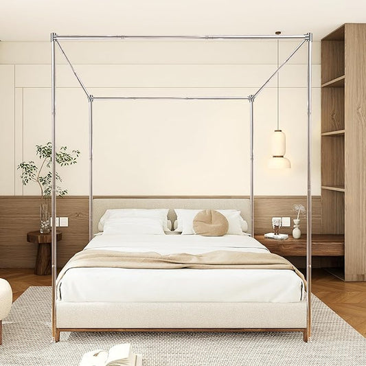 Canopy Bed Frame Queen Size Stainless Steel Canopy Poles for Bed, Canopy Bed Curtains Queen Bed Canopies & Drapes for 4 Corner Metal Bed Wood Bed Bedroom Decor