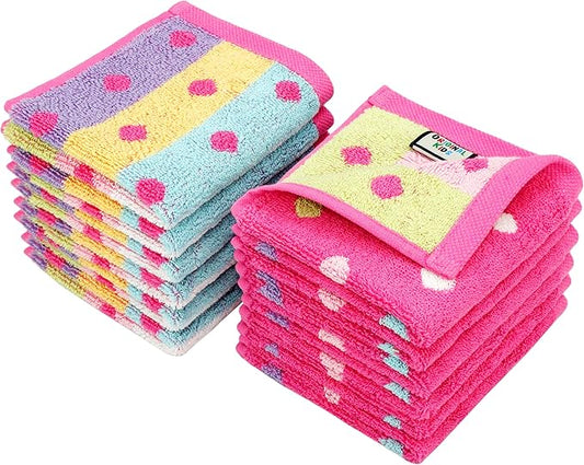 Wash Cloth - Bath Time Sugar and Spice Set of 12 Washcloths - 100% Cotton Jacquard Super Soft Colorful Absorbent Quick Dry Easy Care Face Towel Face Cloth Gift - 12x12 - Pink Multicolor