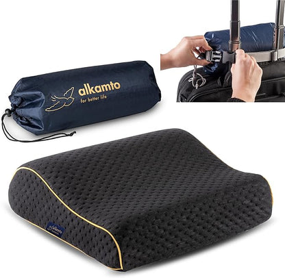 Travel & Camping Comfortable Memory Foam Pillow – Easy to Carry Portable Bag – Temperature Regulating Pillow Case (Black Contour)