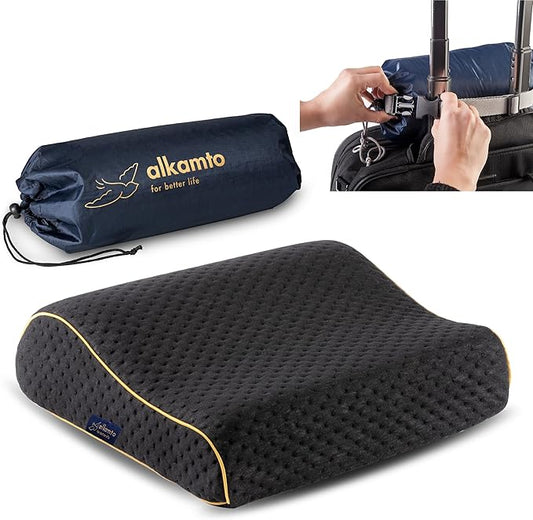 Travel & Camping Comfortable Memory Foam Pillow – Easy to Carry Portable Bag – Temperature Regulating Pillow Case (Black Contour)
