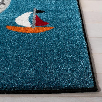 Safavieh Carousel Kids Collection 5'3" Square Black/Ivory CRK192Z Neighborhood Non-Shedding Nursery Playroom Area Rug