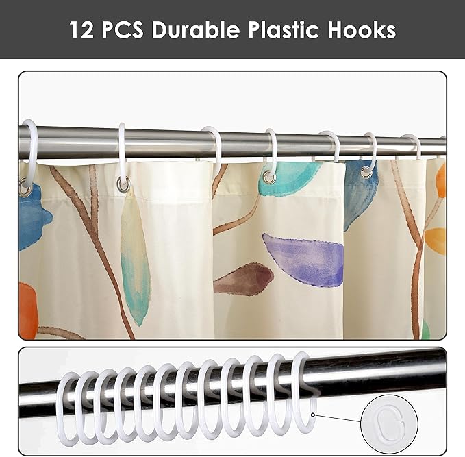 Boho Floral Shower Curtain, Spring Colorful Botanical Flower Leaves Bohemian Yellow Fabric Shower Curtain Set with 12 Hooks, Bathroom Bathtub Accessories Decor Cloth Curtain 60x72 Inches
