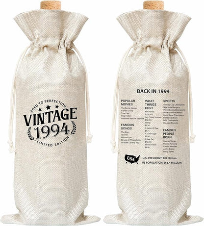 Tedea 30th Birthday Wine Gift Bag, Vintage Back In 1994 Birthday Gift Wine Bag For Women Men, Best Friend, Coworker, Birthday Party Decorations, 1 Pc Wine Bag (G07)