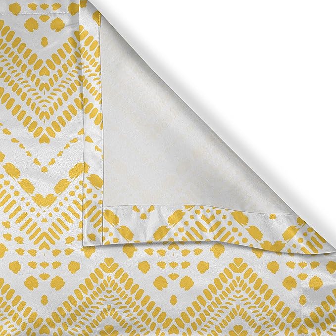 Ambesonne Yellow Chevron Valance & Tier Curtain 3 pcs Set, Hand Drawn Aztec Pattern Primitive Clan Motif with Dashed Lines Artwork, Window Treatments for Kitchen Room Decor, 55" x 24", Mustard White
