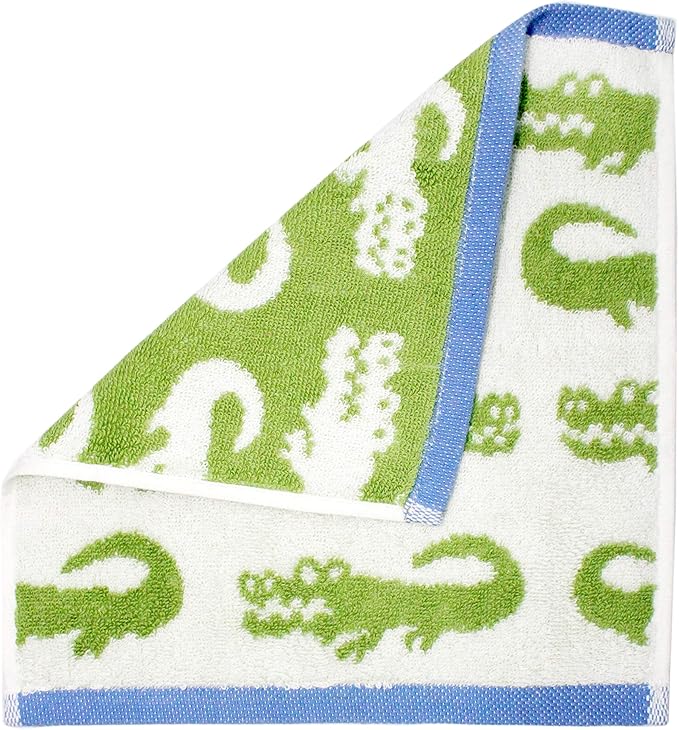 Wash Cloth - Bath Time in A While Crocodile Set of 12 Washcloths - 100% Cotton Jacquard Super Soft Colorful Absorbent Quick Dry Easy Care Face Towel Face Cloth Gift - 12x12 - Green Blue