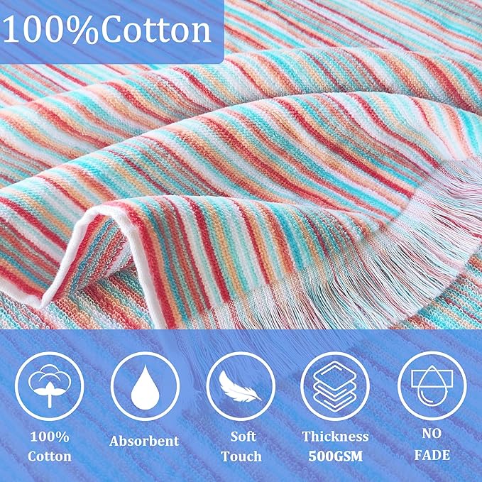 VOOVA & MOVAS Hooded Beach Towel for Big Kids | Large (8-16Years) Soft and Absorbent Cotton Poncho Towel Robe for Pool, Swim, and Bath, Rainbow