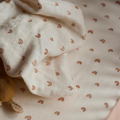 Denmark - Super Soft Muslin Mini Crib Sheets - 24'' x 38'' - 100% Organic Baby Crib Sheets for Boys and Girls (Rainbows)