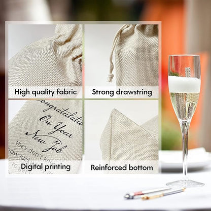 Zodvery Congratulationg on Your New Job Wine Gift Bags - Gift for Co-worker, Collegues, Friend, Family, New Job - Reusable Burlap With Drawstring Gift Bag (5.5"x 13.5")-1 Pcs/jiu055