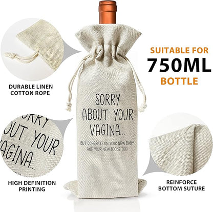 Pregnancy Announcement Wine Gift Bags - New Mom Gift Wine Bags - Cover Bag For Having New Baby - Grandparents - New Parents - Baby shower Party Supplies Favors - Mother's Day Gift - Burlap - HiMo216