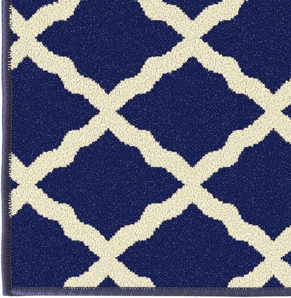 Ottomanson Glamour Collection Non-Slip Rubberback Moroccan Trellis Design 5x7 Indoor Area Rug, 5' x 6'6", Navy