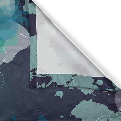 Ambesonne Navy Kitchen Curtains, Sketchy Abstract Blossoms Flowers with Leaves on Grunge Backdrop, Window Drapes 2 Panel Set for Kitchen Cafe Decor, 55" x 39", Green Navy