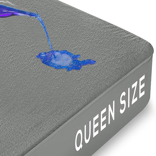 Utopia Bedding Waterproof Mattress Protector Queen Size, Premium Terry Mattress Cover 200 GSM, Breathable, Fitted Style with Stretchable Pockets (Gray)