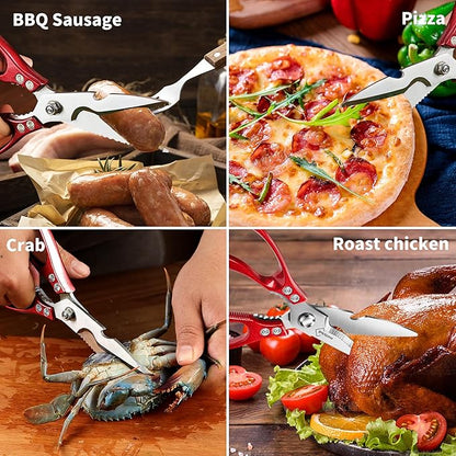 Kitchen Shears for Food Heavy-Duty: Multipurpose Kitchen Shears for Cutting Chicken, Bone, Meat, Food, (9'' Red)