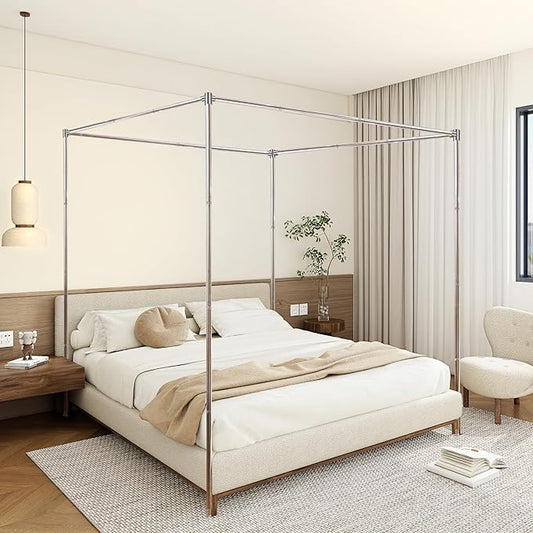 Canopy Bed Frame Queen Size Stainless Steel Canopy Poles for Bed, Canopy Bed Curtains Queen Bed Canopies & Drapes for 4 Corner Metal Bed Wood Bed Bedroom Decor