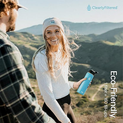 Clearly Filtered 20oz Water Bottle/Targets 220+ Contaminants/Double-Wall Insulated Stainless Steel Filtered Water Bottle BPA/BPS-Free Phthalate-Free Filters Fluoride Lead Chlorine (Black)
