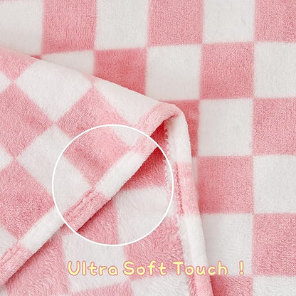 Checkered Baby Blanket for Girls Pink Fleece Baby Blankets for Girls Boys, Warmer Comfort Lightweight Bed Blanket for Toddlers Infants or Newborn, 30''x40'', Pink