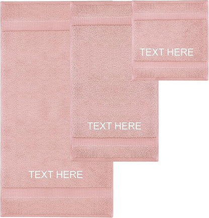 Chakir Turkish Linens | Hotel & Spa Quality 100% Cotton Premium Turkish Towels | Soft & Absorbent (Personalized 3-Piece Towel Set, Pink)