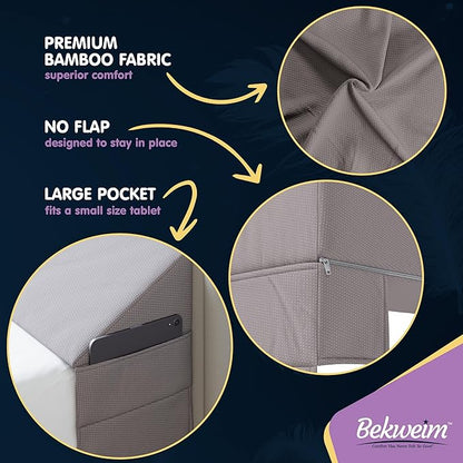 Wedge Pillow Headboard Bed Gap Filler King - Headboard Pillow Size 76 X 10 X 6 - Long Pillow for Bed Wedge Gap Filler with Large Pocket for Bed Accessories - Mattress Gap Filler King Bed (Grey)