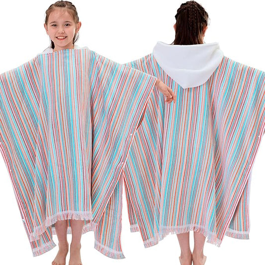 VOOVA & MOVAS Hooded Beach Towel for Big Kids | Large (8-16Years) Soft and Absorbent Cotton Poncho Towel Robe for Pool, Swim, and Bath, Rainbow