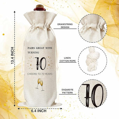 70th Birthday Wine Gift Bag, Cotton Burlap Wine Bags, 1954 Wine Bottle Cover Bag Birthday Gifts for Women, Men, Friends, Co-workers, Teachers, Grandpa, Grandma(03)