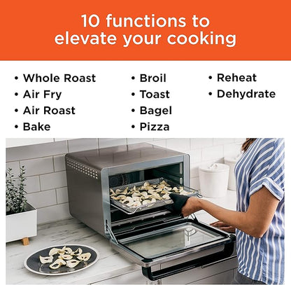 Ninja DT201 Foodi 10-in-1 XL Pro Air Fry Digital Countertop Convection Toaster Oven with Dehydrate and Reheat, 1800 Watts, Stainless Steel Finish, Silver