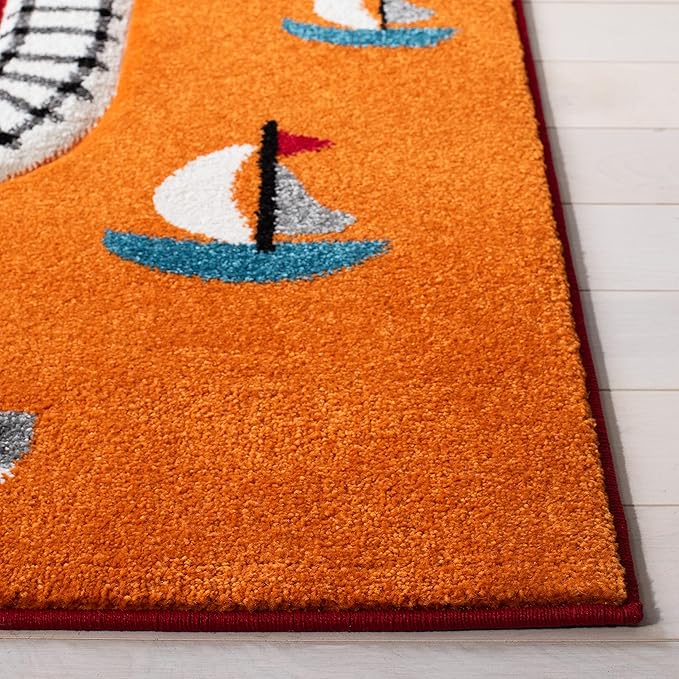 SAFAVIEH Carousel Kids Collection Area Rug - 6'7" x 9', Red & Ivory, Neighborhood Design, Non-Shedding & Easy Care, Ideal for High Traffic Areas for Boys & Girls in Playroom, Bedroom (CRK192Q)