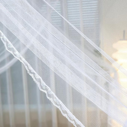 Bed Canopy, Princess Bed Curtain Net for Girls & Adults，Three-Doors Rectangle Lace Dome Netting (White, King)