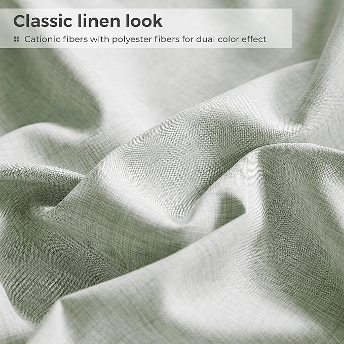 Queen Sheets Sage Green, Ultral Soft Cationic Linen Look Sheets, Luxury Cooling Cozy Bed Sheet Set with Non-Slip Fitted Sheet