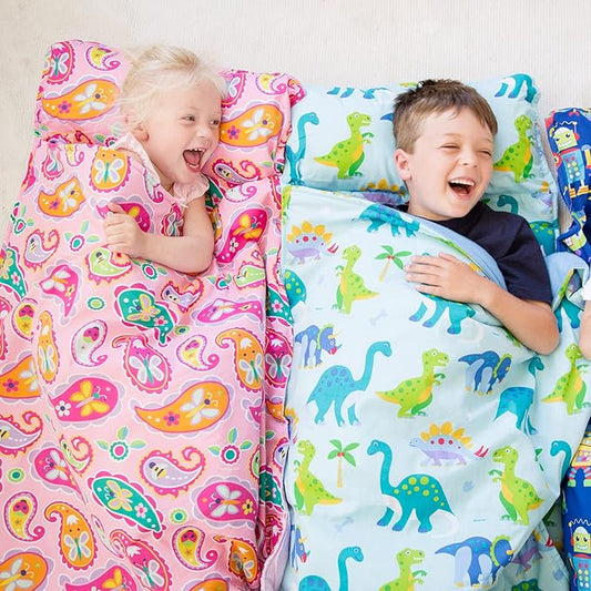 Wildkin Original Nap Mat with Reusable Pillow for Boys & Girls, Ideal for Sleepovers, Equipped with Hook & Loop Fastener, Made from Cotton Blend Materials - Nap Mat for Kids