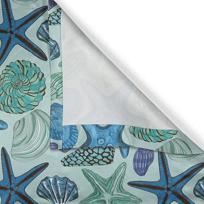 Ambesonne Starfish Valance & Tier Curtain 3 pcs Set, Aquarium Inspired Composition Tropical Seashells and Scallops Cockles and Clams, Window Treatments for Kitchen Room Decor, 55" x 36", Blue Seafoam