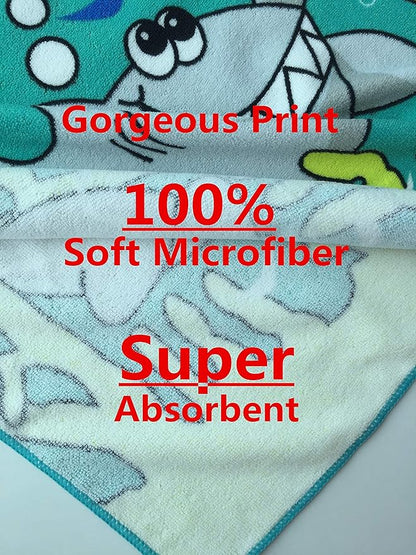 Wearable Towel for Kids Toddlers Bath Pool Beach Swim Poncho Cover-ups Swimwear for Little Boys Girls, Shark Theme with Bag