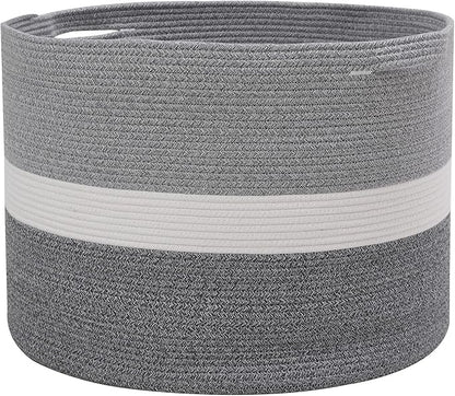 24" x 24" x 17" Mega Size Extra Large Storage Basket, Cotton Rope Storage Baskets, Woven Hamper, Cloth Storage Bin, for Clothes Blanket, Dual Grey