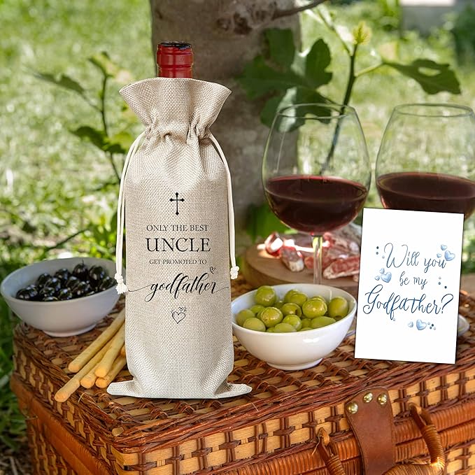 Xanev Godfather Wine Gift Bag For Men, Godfather Proposal Gifts, Best Uncle Wine Bag, Baptism Gifts For Godfather Uncle From Godchild, Birthday Wine Party Favors Decor, B03