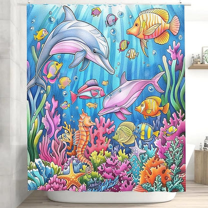 Fish Shower Curtain for Bathroom Colorful Fish Shower Curtains Home Bathroom Bathtubs Ocean Underwater World Fish Decor Polyester Shower Curtain Waterproof Washable Durable 12 Hooks 72"x72"
