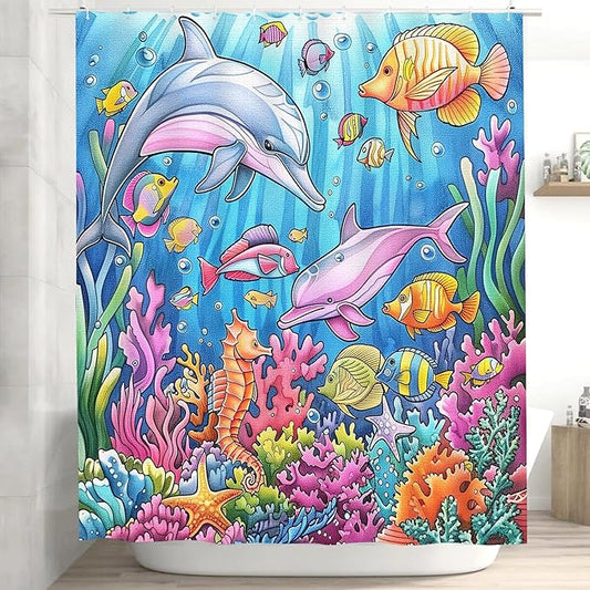 Fish Shower Curtain for Bathroom Colorful Fish Shower Curtains Home Bathroom Bathtubs Ocean Underwater World Fish Decor Polyester Shower Curtain Waterproof Washable Durable 12 Hooks 72"x72"