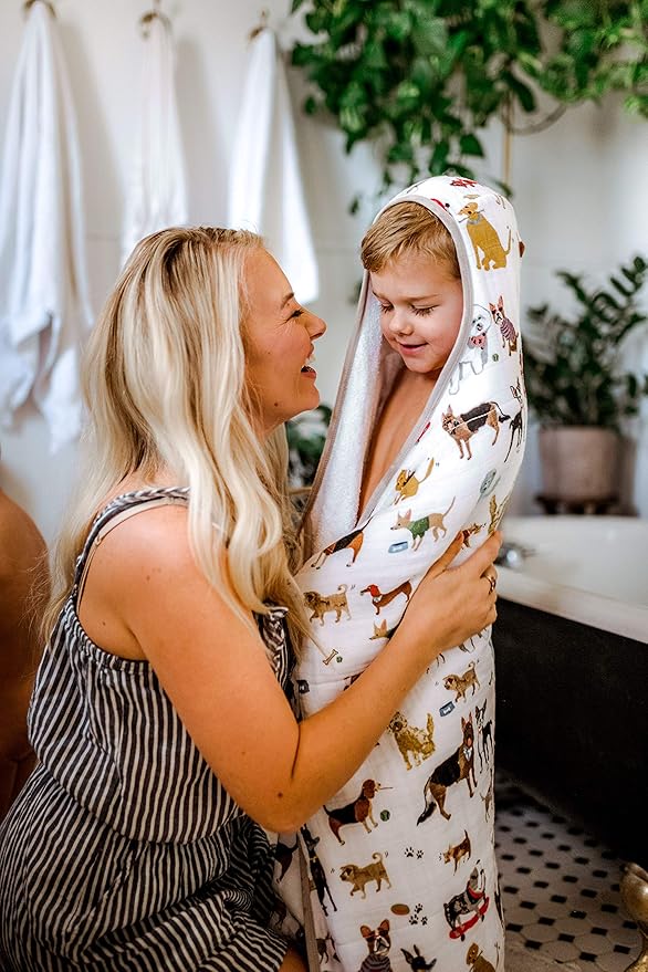 Little Unicorn Cotton Muslin & Terry Hooded Towel, Larger Size 1-6 Years (Woof)