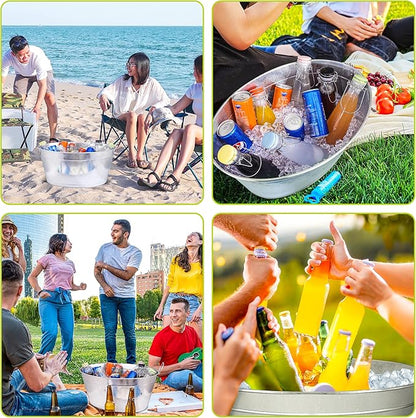 Large 6-Gallon Galvanized Tin Beverage Tub with Handle, Rust-Resistant Metal Beer Bucket for Ice, Drinks and Beer Bottles, Lightweight and Durable, 20x14x10 inches (Pack of 2)