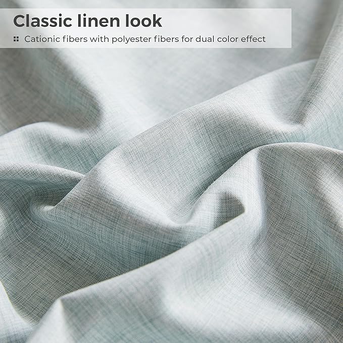 Queen Sheets Blue, Ultral Soft Cationic Linen Look Sheets, Luxury Cooling Cozy Bed Sheet Set with Non-Slip Fitted Sheet