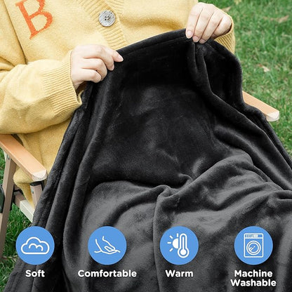ATsense Travel Blanket Pillow, Premium 2 in 1 Soft Airplane Blanket Compact with Bag Pillowcase, Hand Luggage Sleeve and Backpack Clip - Travel Essentials for Long Trips, Flying and Car, Black
