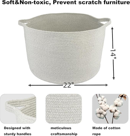 Large Cotton Rope Basket Blankets Basket Living Room 22"x14" Toy Basket for Kids and Dogs Rope Storage Basket for Nursery Woven Laundry Basket for Clothes Towels Baby Toy Storage round grey