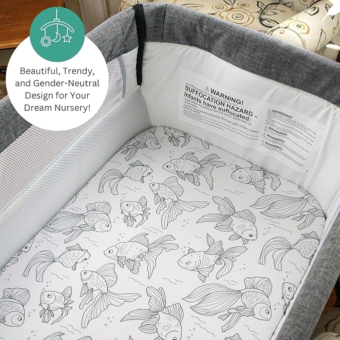 TansyPanda Bassinet Sheets for Angelbliss, Koolerthings, Koola Baby Bassinet Bedside Sleeper, 3 Pack, 33x20 inch, Ultra Soft, Breathable, Snug Fit, Unisex Boys Girls, Gray White (Ocean Fish Theme)