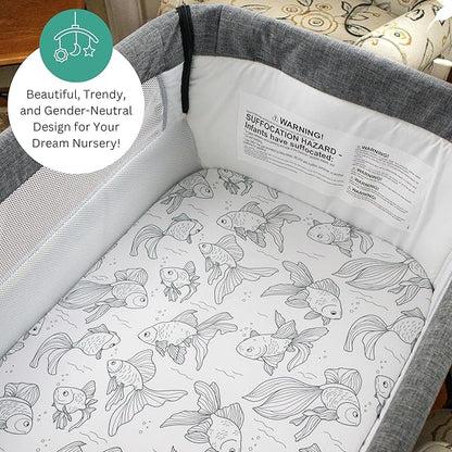 TansyPanda Bassinet Sheets for Angelbliss, Koolerthings, Koola Baby Bassinet Bedside Sleeper, 3 Pack, 33x20 inch, Ultra Soft, Breathable, Snug Fit, Unisex Boys Girls, Gray White (Ocean Fish Theme)