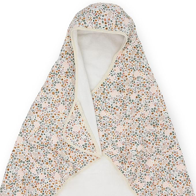 Little Unicorn Cotton Muslin & Terry Hooded Towel, Larger Size 1-6 Years (Pressed Petals)