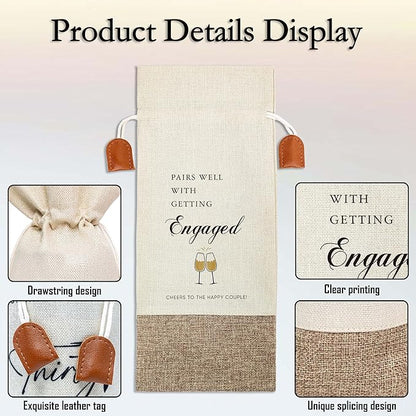 Engagement Wine Bag, Wedding Gifts for Couples, Cotton Linen Wine Gift Bag With Drawstring, Mr and Mrs Marriage Wedding Gifts, Bachelorette Party Bridal Shower Gift for Women Besties Friends