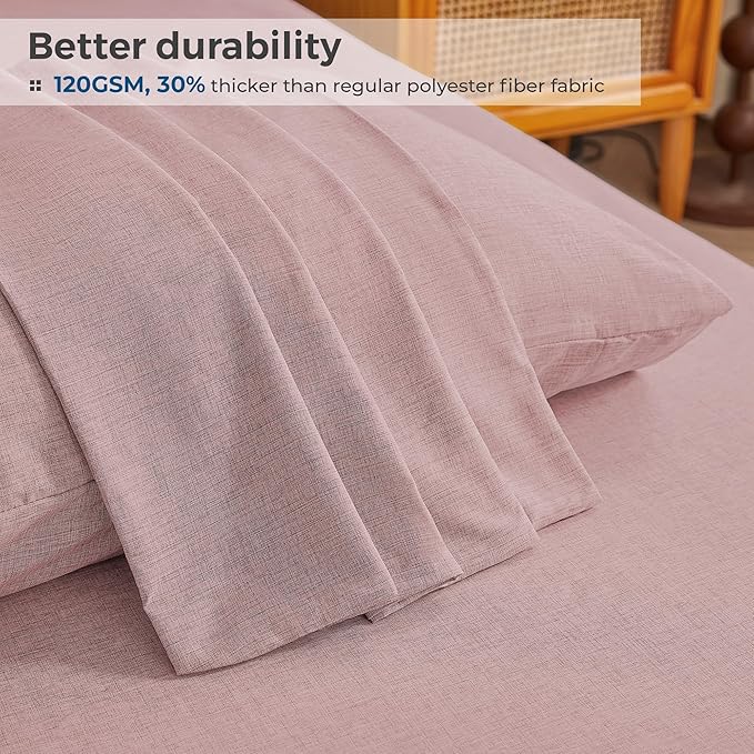 Twin Sheets Wine Red, Ultral Soft Cationic Linen Look Sheets, Luxury Cooling Cozy Bed Sheet Set with Non-Slip Fitted Sheet